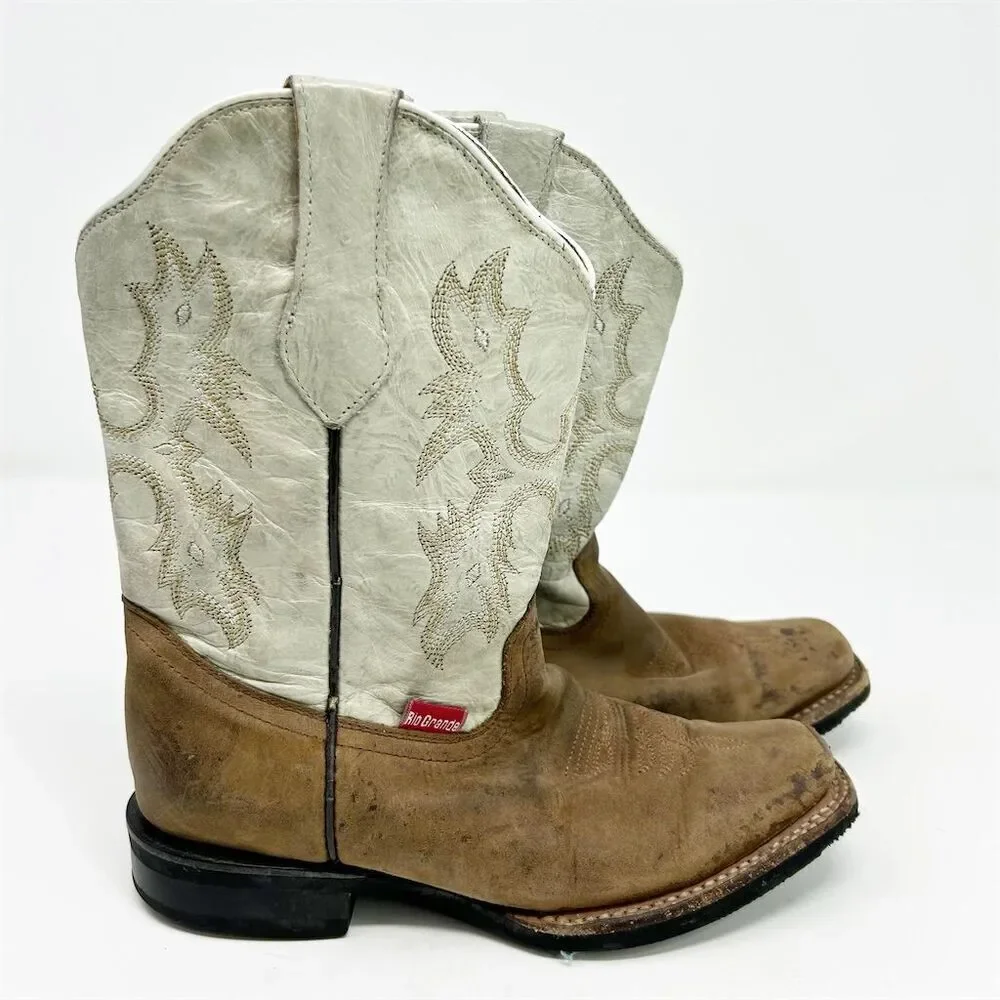 Rio Grande Youth Boys Western Pull On Cowboy Boots Embroidered US Size 2